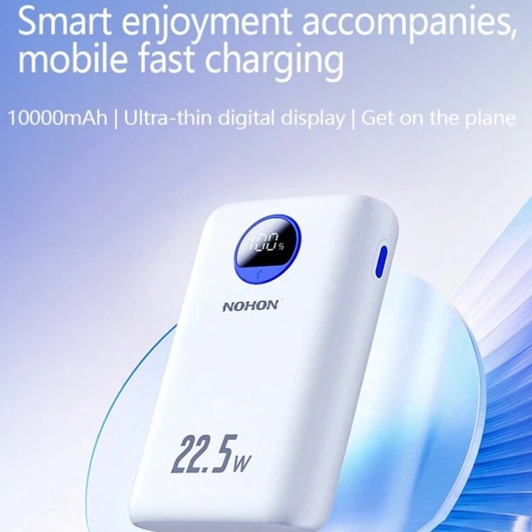 NOHON 10000mAh Power Bank | 22.5W Fast Charging | PD 3.0 + QC 3.0 | Digital LED Display | Slim Portable Charger